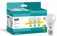 Лампа светодиодная A60 шар 11Вт 230В 4000К E27 (3шт/упак) IEK