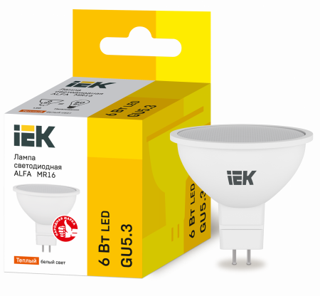 Лампа светодиодная ALFA MR16 софит 6Вт 230В 3000К GU5,3 IEK – №1