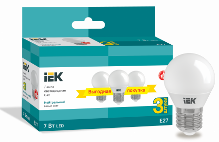 Лампа светодиодная G45 шар 7Вт 230В 4000К E27 (3шт/упак) IEK – №1