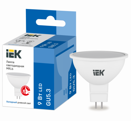 Лампа светодиодная MR16 софит 9Вт 230В 6500К GU5.3 IEK – №1