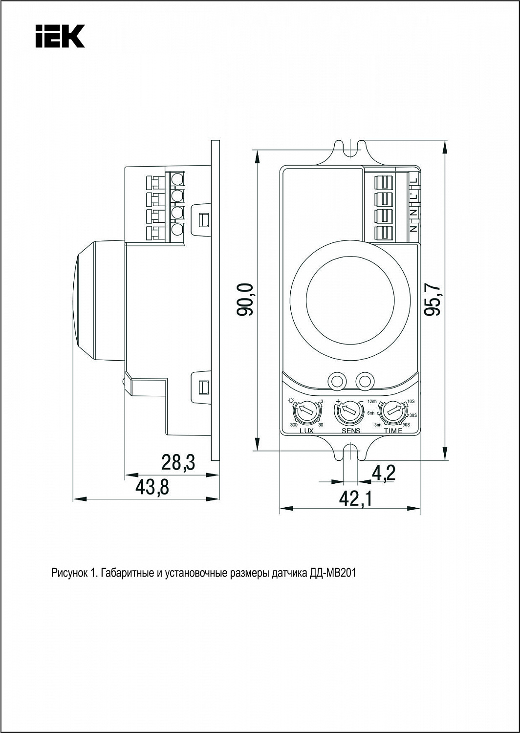 Датчик движения ДД-МВ201 1200Вт 360град 8м IP20 белый IEK