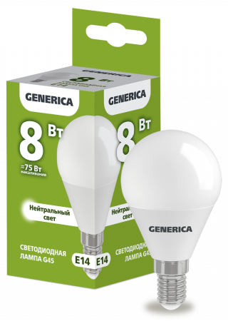 Лампа светодиодная G45 шар 8Вт 230В 4000К E14 GENERICA – №1